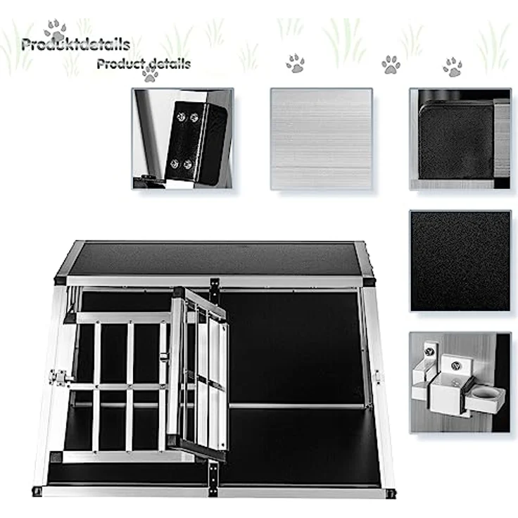 PETSTUFF Hundebox gerade Rückwand 90° - Größenwahl, Zwei Türen, Aluminium und MDF, schwarz-silber – Bild 5