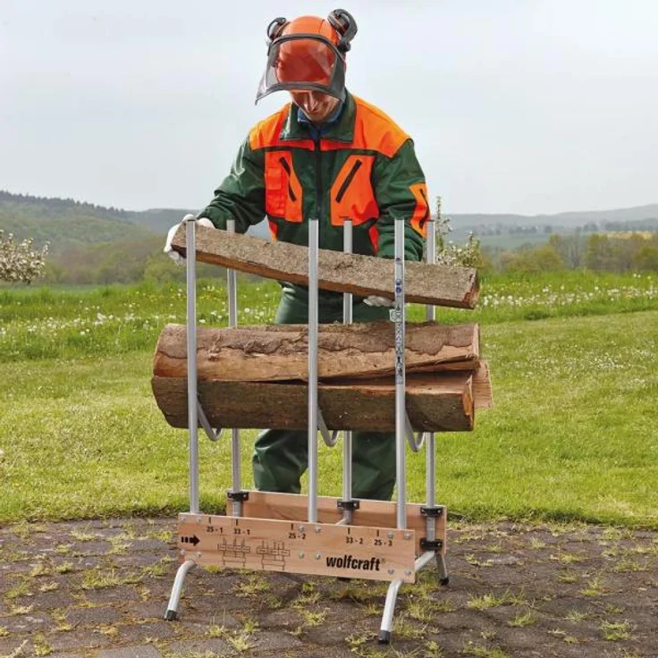 wolfcraft 1 Sägebock 5121000 - zusammenklappbar | Robuster & stabiler Holzbock zum schnellen Zuschneiden von Brennholz - inkl. Auswurfsicherung | Tragkraft: 150 kg – Bild 6