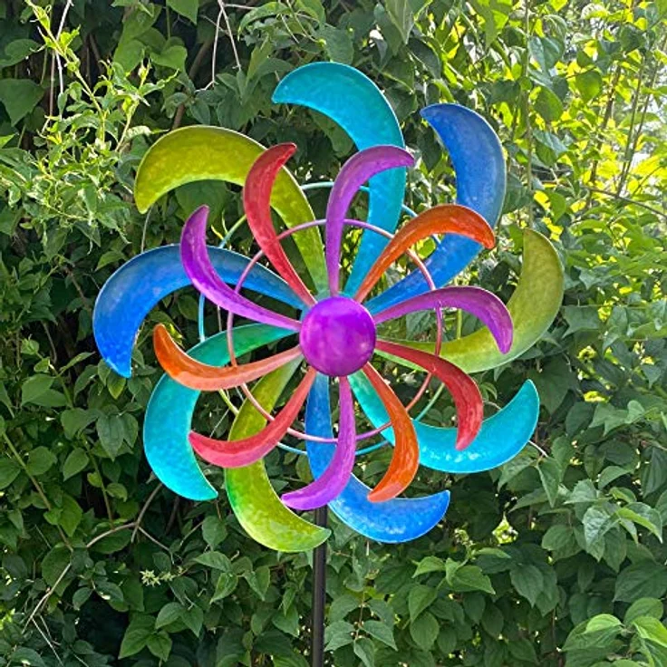 Buntes Windrad Blume für den Garten aus Metall Windspiel Windmühle 124 cm – Bild 4