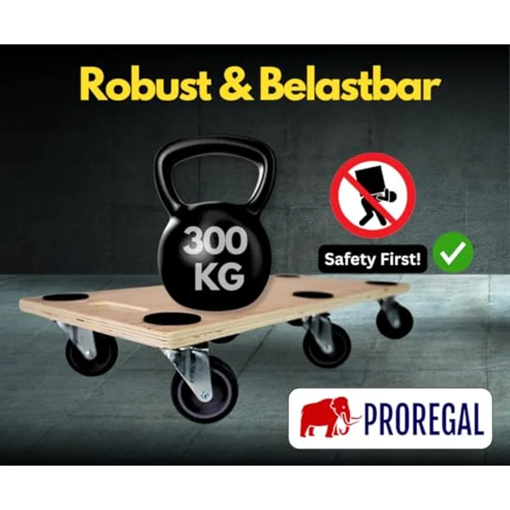 PROREGAL Profi Transportroller, 6er Set mit 6 Rollen, Traglast 300 kg, Sperrholzplatte, braun, HxBxT 11 x 30 x 68 cm – Bild 4