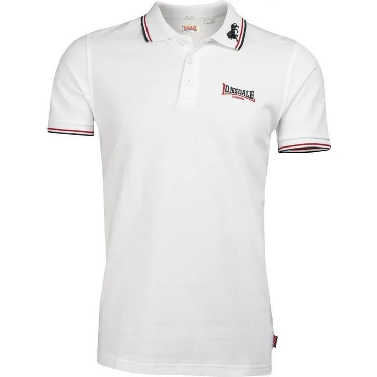 Lonsdale Poloshirt Lion, Arbeitsshirt mit farblich abgesetzten Stickereien und gestreiften Bündchen, blau