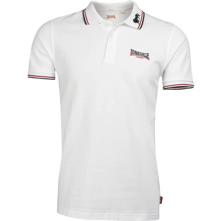 Lonsdale Poloshirt Lion, Arbeitsshirt mit farblich abgesetzten Stickereien und gestreiften Bündchen, blau – Bild 1