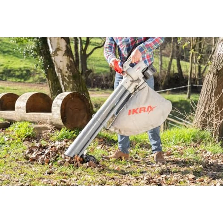 Ikra 3-in-1 Laubsauger + Laubbläser, Akku-Gerät mit 210 km/h Blasgeschwindigkeit, grau-rot, inkl. 45-Liter-Auffangbeutel und Schnellader – Bild 10