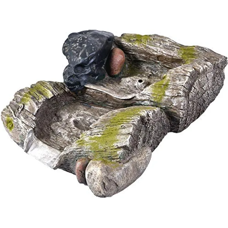 Köhko Bachlaufelement 14003Q, Holzoptik mit Moosbewuchs, Wasserfall und Wasserzulauf, L46 x B36 x T16 cm