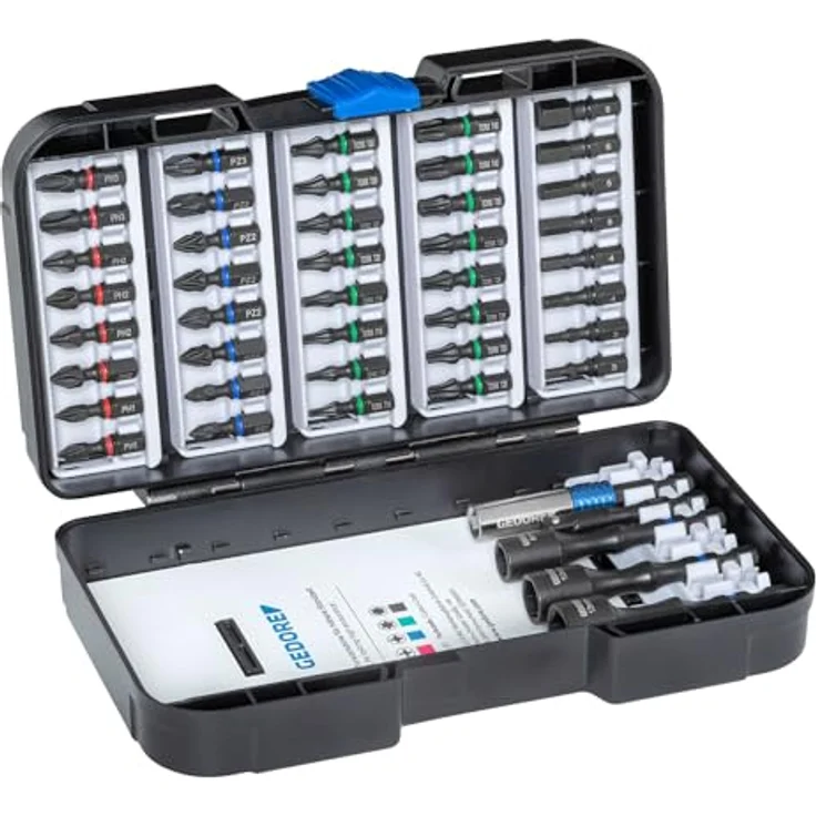 Gedore 666-045 Bit-Set, 45-teiliges Sortiment mit Torsionszone und 1/4" Vierkant-Adapter zur Profilerkennung – Bild 2