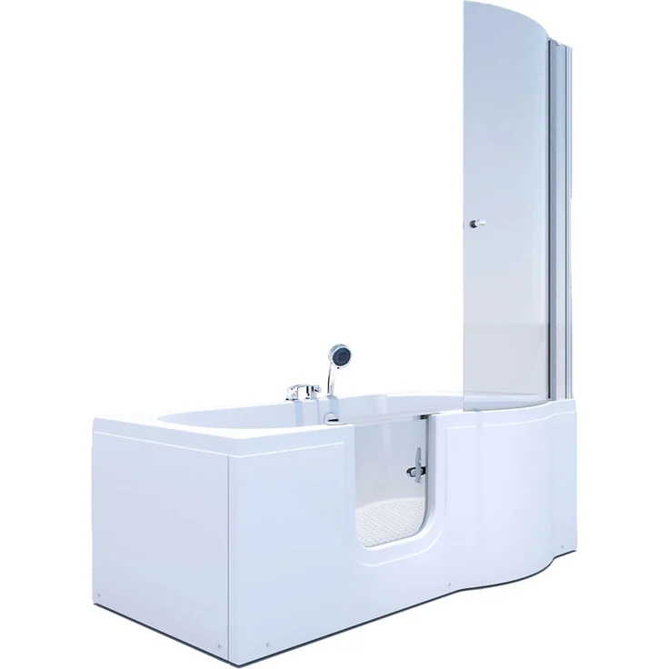 AcquaVapore Seniorendusche und Badewanne S12D-EH-L, Duschbadewanne mit seitlicher Tür, 170x85 cm, Sicherheitsverschluss, klappbare Duschabtrennung aus Sicherheitsglas
