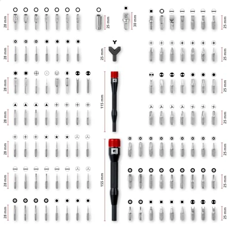 Einhell Präzisionsbit-Set 114-teilig, inklusive 28-mm- und 25-mm-Bits, mit Aluminium-Bithaltern und Adapter, Magnetverschluss-Box – Bild 12