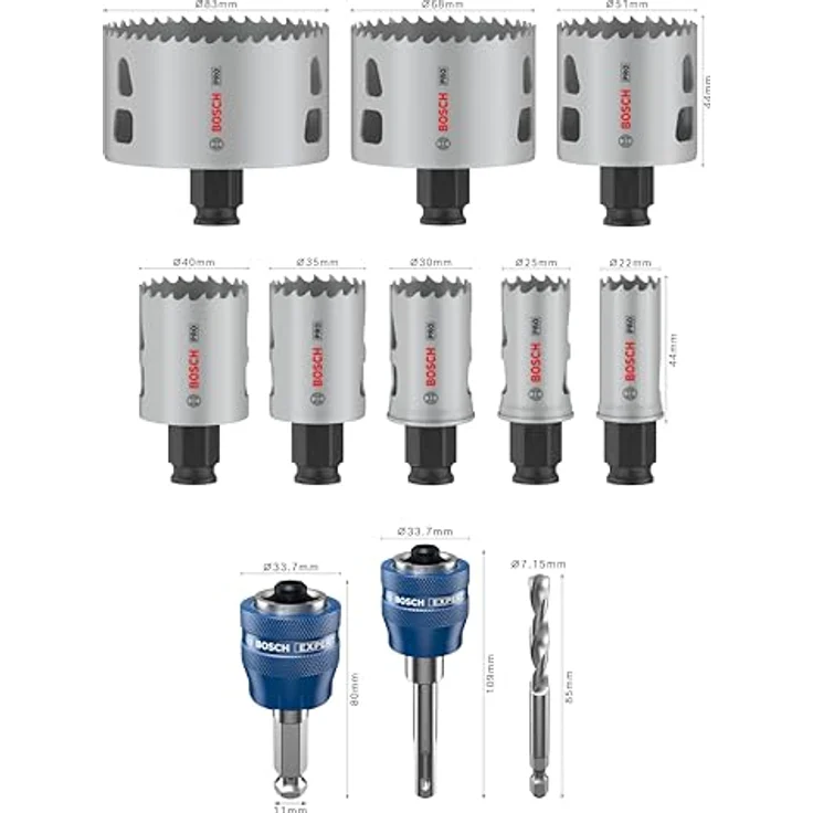 Bosch 11x PRO Multi Material Power Change Plus Lochsäge-Set – L-Boxx, für Weichholz, Trockenbauwand, Ø 22, 25, 30, 35, 40, 51, 68, 83 mm, Professional Zubehör Bohrmaschine/Schrauber – Bild 3