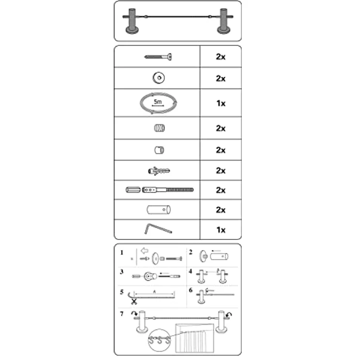GARDINIA Pavo Seilspanngarnitur, 1-läufig, Chrom – Bild 2