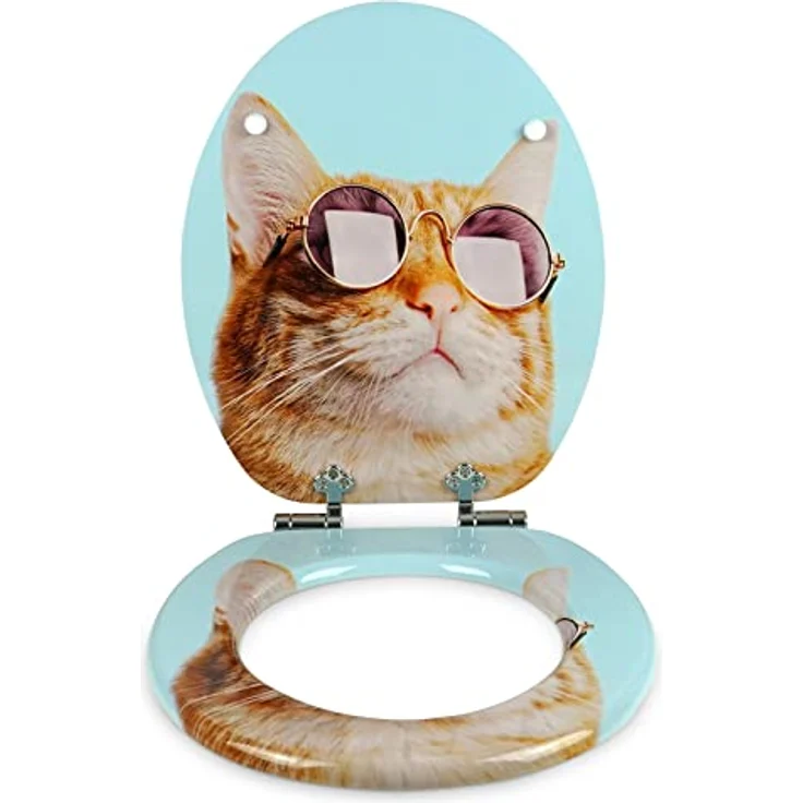 Sanfino Cool Cat WC Sitz aus Holz, hellblau mit Absenkautomatik und verchromten Metallscharniere – Bild 4