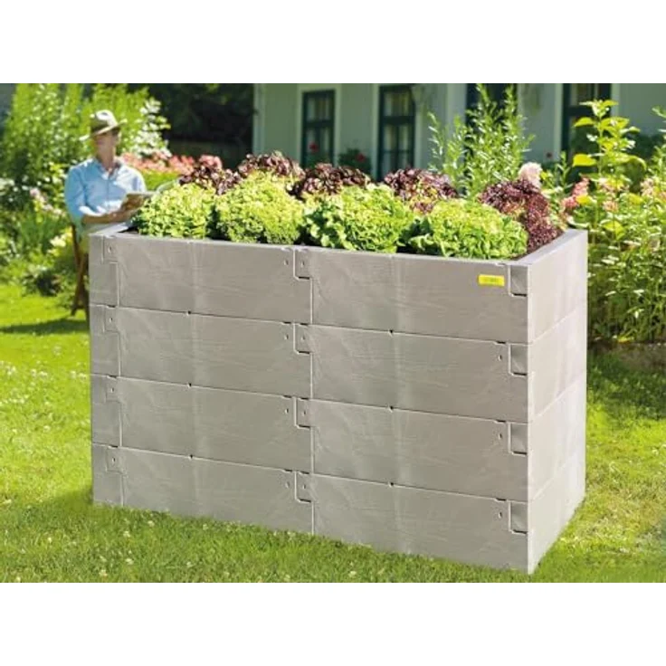 JUWEL Hochbeet Timber Ergoline 4er-Set (Variable Aufbauweise, 100% recyclebar, Gartenbeet aus Kunststoff) 20821, grau – Bild 6