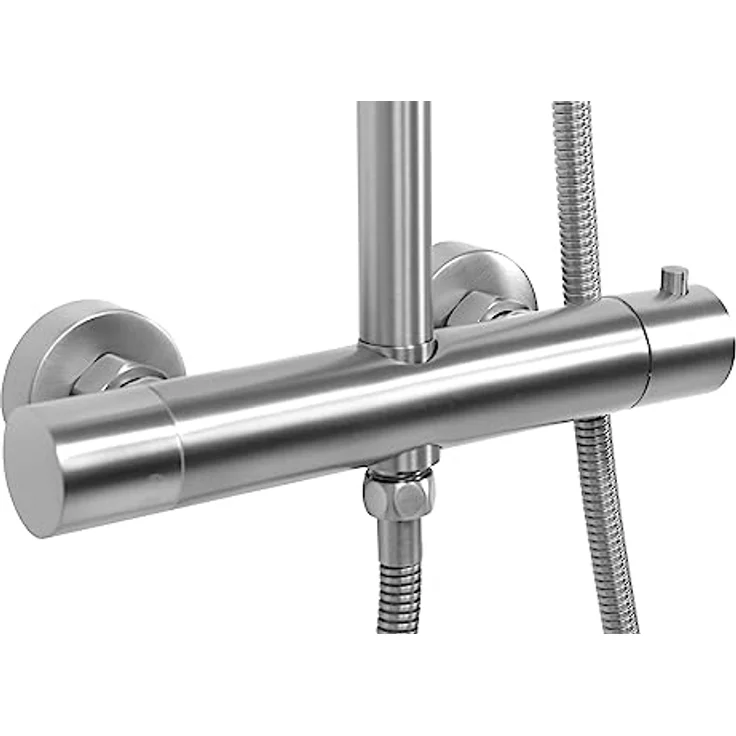 Rea Duschsystem VINCENT NICKEL BRUSH INOX, Duscharmatur mit 25x25 cm Regendusche, 150 cm Schlauch, Thermostat, gebürstetes Stahl – Bild 2