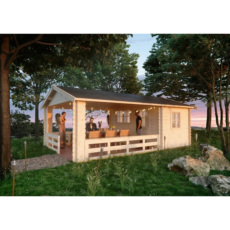 Skanholz Gartenhaus Alicante 3, 420x653 cm, naturbelassen, mit Satteldach, 3 Fenstern, Einflügeltür und Zylinderschloss