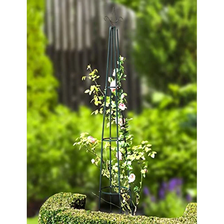 Metall Rankturm Pyramide grün - 200 cm Höhe - Rankhilfe für Kletterpflanzen - Blumen Pflanzen Ranken Kletterhilfe Balkon Terrasse Garten Deko – Bild 2