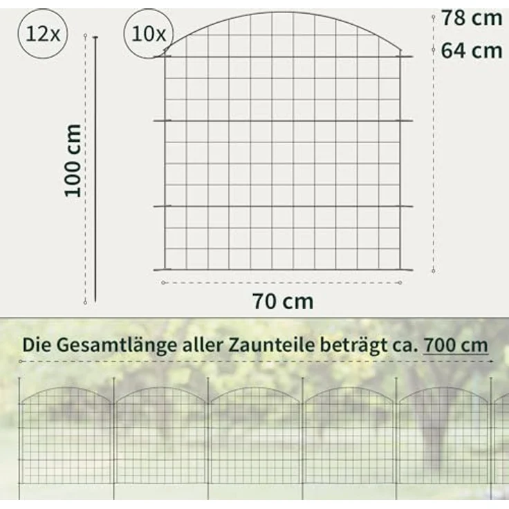VERDOBA Teichzaun Gartenzaun Hundezaun - erweiterbarer Metall Gitterzaun, 5er Set, in Grün, Braun oder Anthrazit – Bild 2