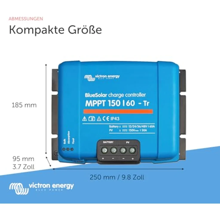 Victron Energy BlueSolar MPPT TR 150V 60 Amp 12/24/36/48-Volt Solar Laderegler, Batteriespannung: 12/24/48V Auto Select, Bluetooth-Dongle für Fernsteuerung, schwarz – Bild 4