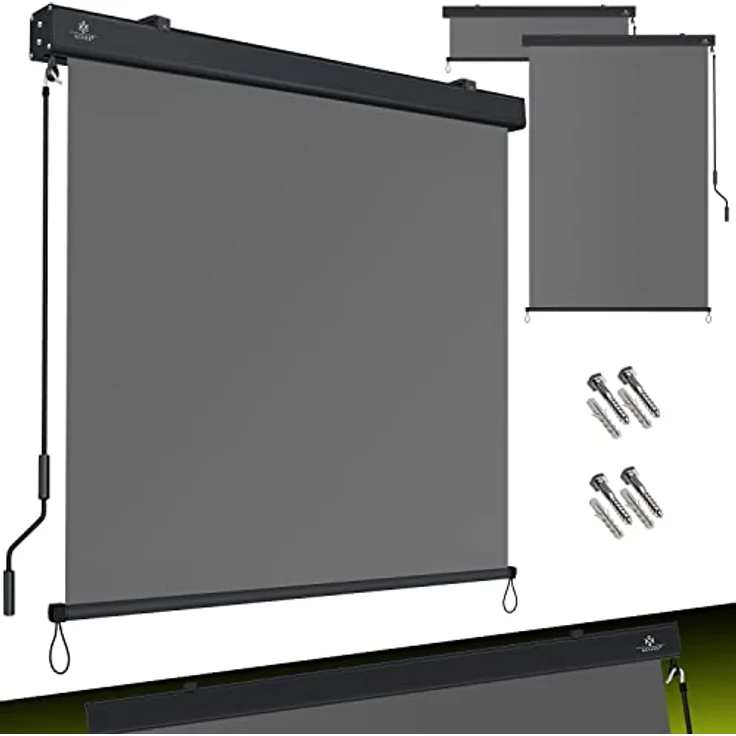 KESSER® Senkrechtmarkise Außenrollo Handkurbelmechanismus Balkonrollo Sonnen-und Sichtschutz, Beschattung Sonnenschutz Außen Rollo mit Kurbel Markisenkasten, Balkon und Terrasse, 180 x 250cm Grau – Bild 1