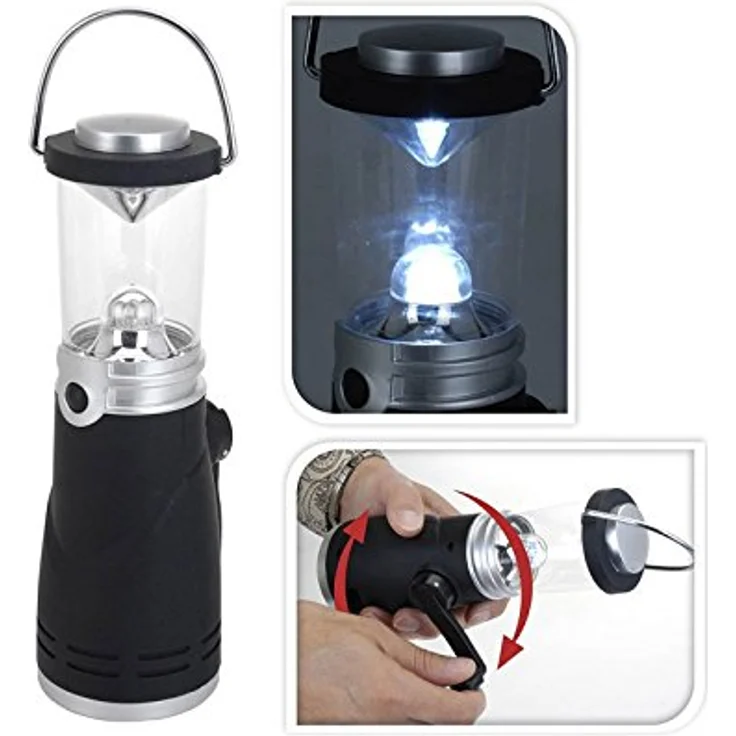 Eaxus® LED Dynamo Camping Laterne - Wasserdichte Notfall Kurbel Lampe, Silber – Bild 2