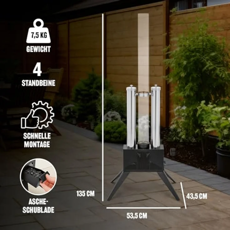 LANDMANN Pellet Feuersäule, Aluguss Pellet Feuerstelle mit Glasrohr-Design, Brenndauer bis zu 150 Min., für handelsübliche Holzpellets – Bild 5