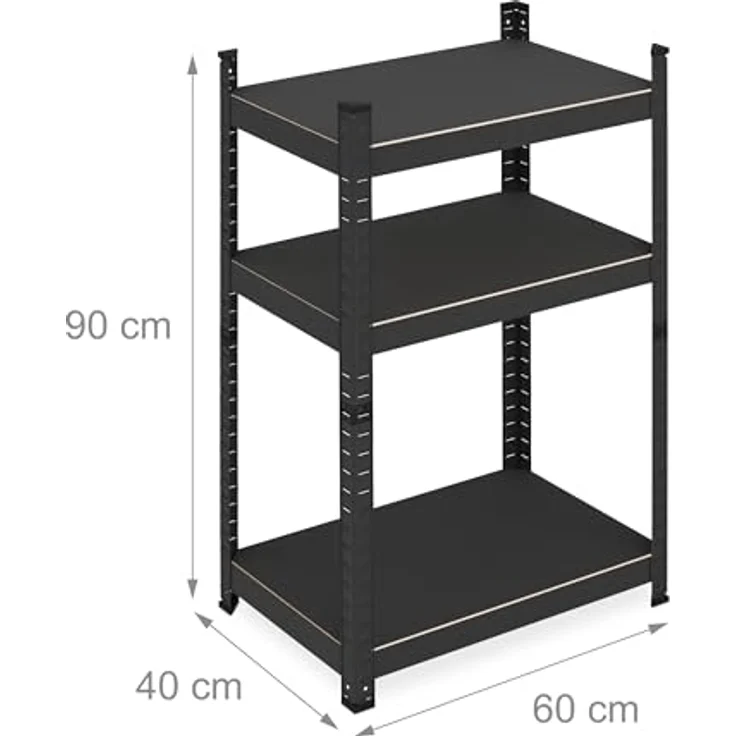 relaxdays Schwerlastregal mit 3 Ebenen, Stahlregal für Keller und Garage, 750 kg Traglast, Schwarz – Bild 3
