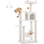 Feandrea Katzenbaum, 143 cm, mehrstöckiges Katzenhaus mit 4 Kratzsäulen, 2 Plattformen, Hängematte, Höhle, cremeweiß PCT161T01