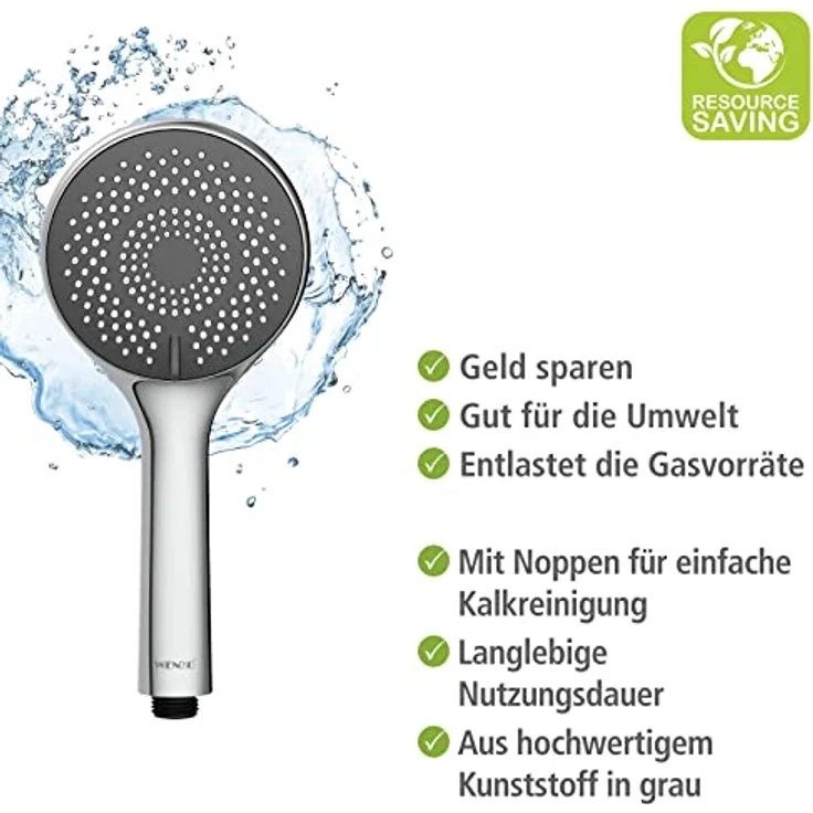 WENKO Wasserspar Duschkopf Watersaving, wassersparende Universal-Handbrause, Duschbrause mit nachhaltigem Wasserspar-System, 40% Wasser sparen bei vollem Komfort, Duschkopf Ø 11 cm, ABS verchromt – Bild 4