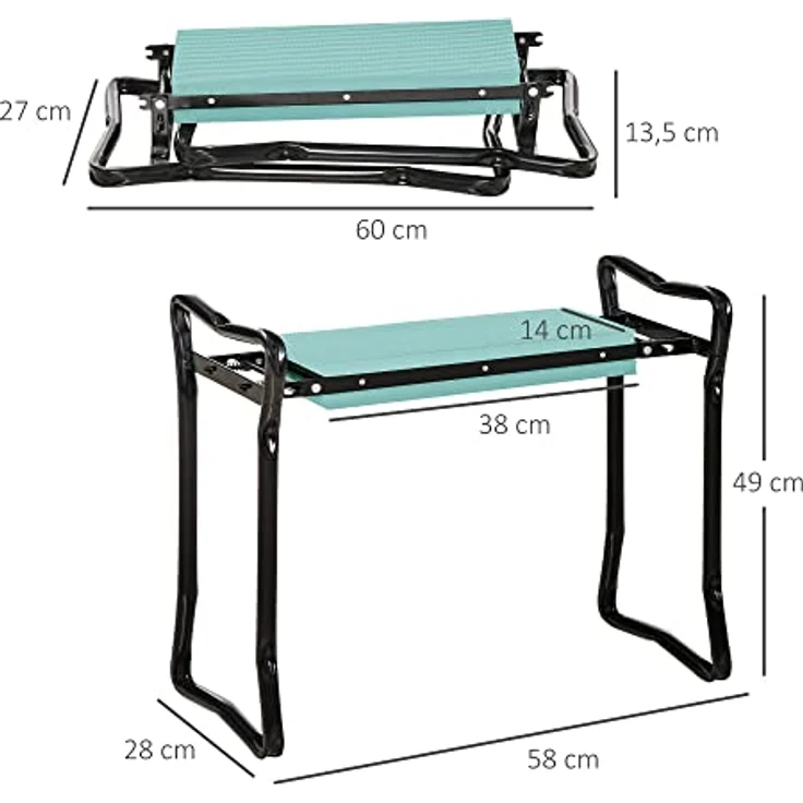 Outsunny Kniebank für Gartenarbeit Klappbarer Gartenhocker Gartenbank Kniehilfe bis 150 kg EVA-Schaumstoff Stahl Dunkelgrün 58 x 28 x 49 cm – Bild 3