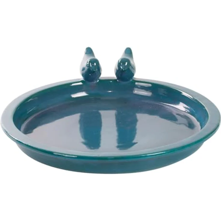 Vogel Tränke rund petrol Bad Becken Futter Schale Keramik Wasser Stelle Garten – Bild 1