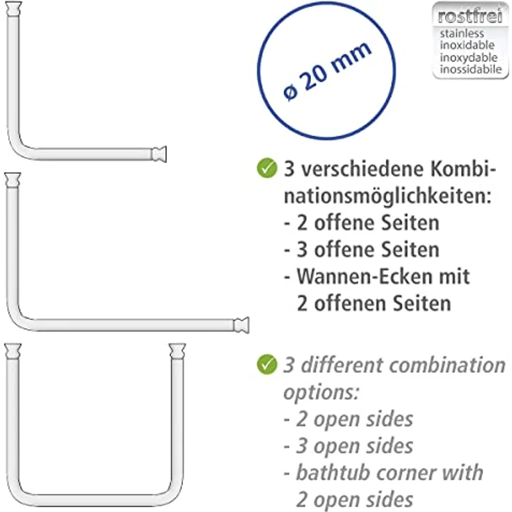 WENKO Duschvorhangstange Winkelstange, praktische Wandbefestigung in klassischem Weiß, anpassbare L- und U-Form, 80x80 cm bis 90x90 cm – Bild 4