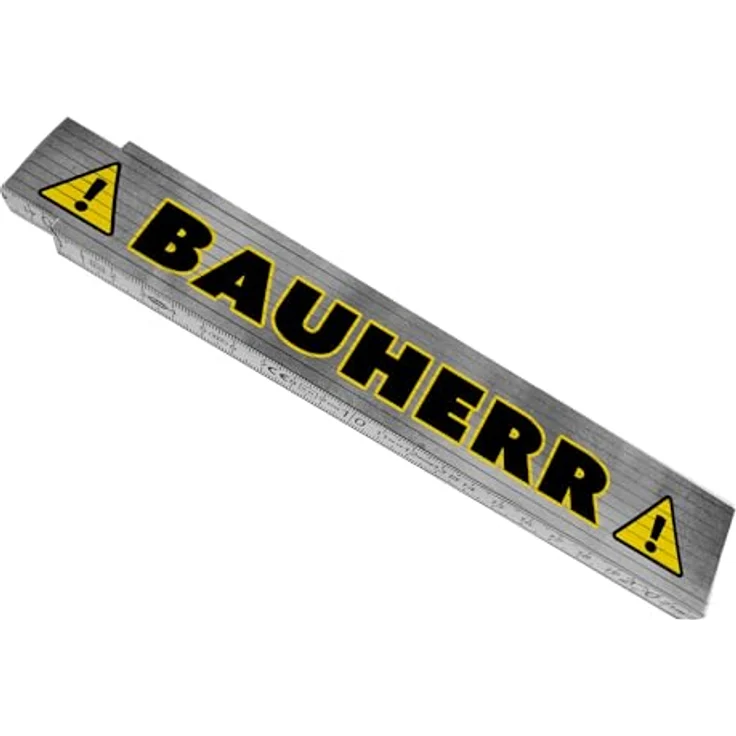 speecheese Bauherr Meterstab aus Holz mit Warnsymbol, lustiges Geschenk für Handwerker, Betonoptik, 10 Gelenke – Bild 1