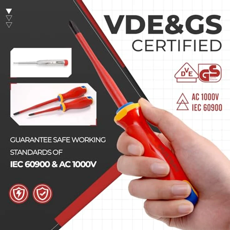 Mustbau Schraubendreher-Set 9 in 1, Magnetisch mit VDE-Prüfung, Profi Schlitz/Kreuz, SlimFix-Dünnstabtechnologie, elektriker Blau – Bild 2