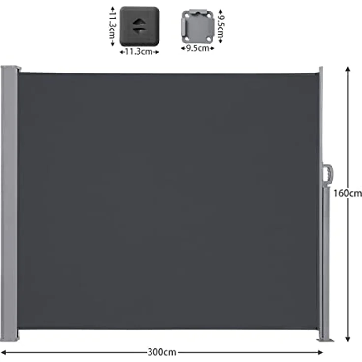 LARMNEE Seitenmarkise mit Stahl-Kasten, ausziehbar, 160 x 300 cm, rostbeständig, UV-blockierend, Blickdicht, Anthrazit, EBK163TBP02 – Bild 3