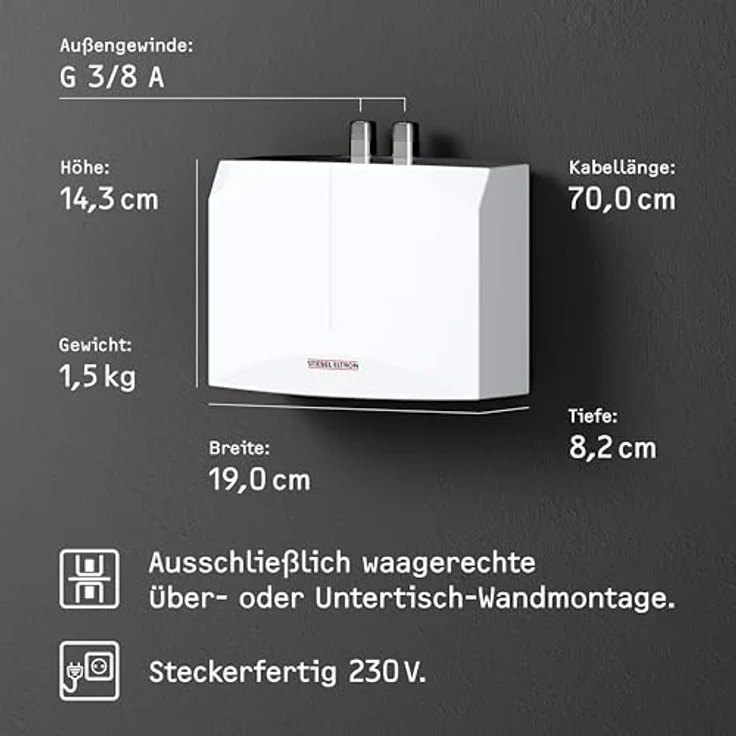 STIEBEL ELTRON DEM 3, elektronischer Mini Durchlauferhitzer für Handwaschbecken, 3,5 kW, druckfest + drucklos, Stecker 230V, VDE geprüft – Bild 5