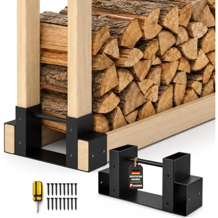 SCHMIDT security tools Holzstapelhilfe Brennholz Stapelhilfe 2er Set, pulverbeschichteter Stahl, schwarz, 33,5 x 9,5 x 15 cm, witterungsbeständig, stabil und erweiterbar