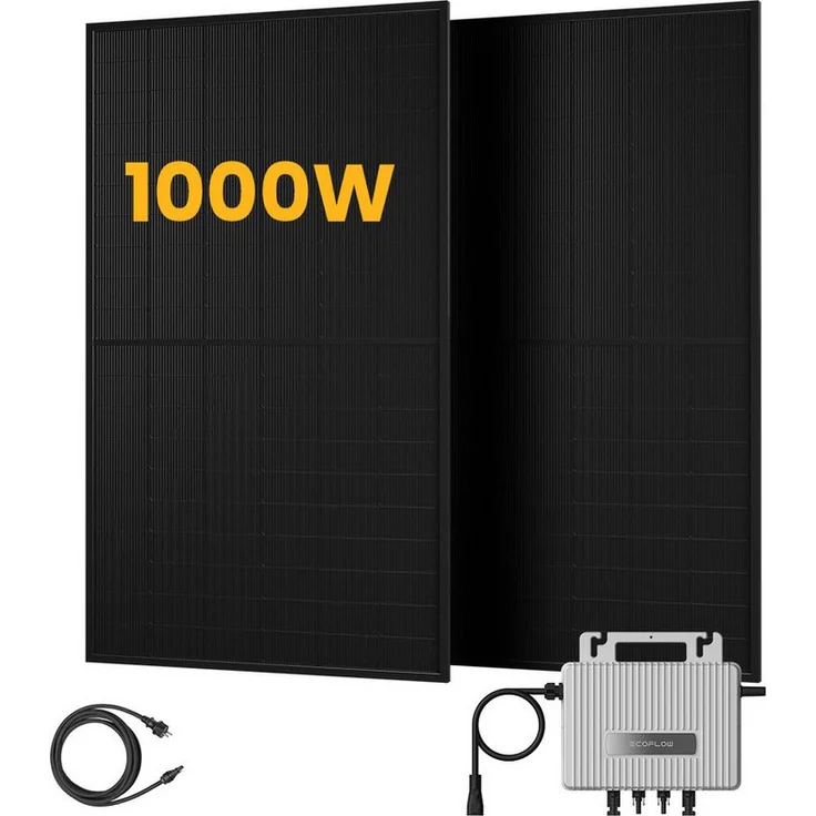 Ecoflow Balkonkraftwerk 1000W, Komplettset mit 800W Wechselrichter, 2x 500Wp bifazialen Solarmodulen, Halterung und 4m Verlängerungskabeln