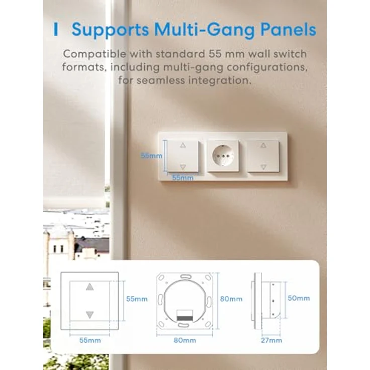 Meross Matter Smart Rolladenschalter WLAN 55x55mm, Jalousieschalter für Smart Home, kompatibel mit Apple HomeKit, Alexa und Google Home, präzise Steuerung von 1%-100%, Neutralleiter erforderlich – Bild 2
