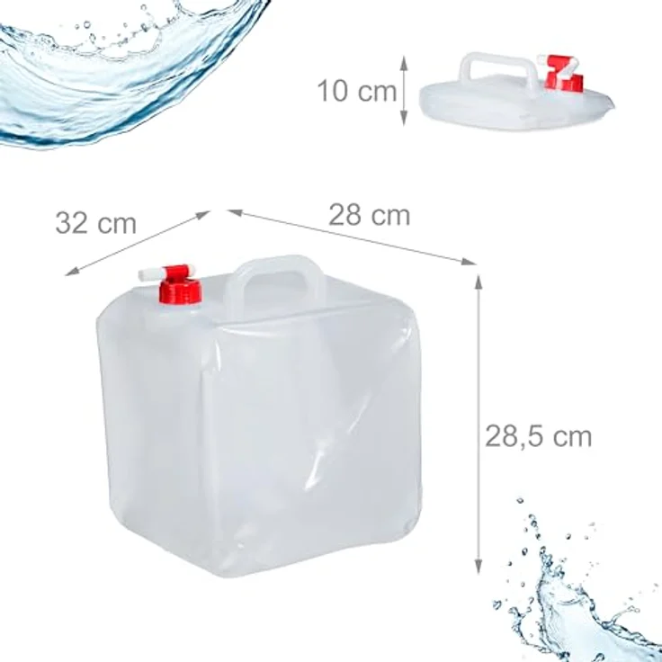 Relaxdays - Faltkanister 4er Set, 20 l, Hahn, Schraubdeckel, Tragegriff, Wasserkanister Camping, BPA-frei, transparent-rot – Bild 5