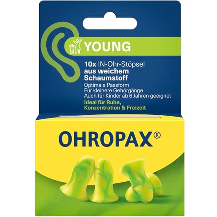 OHROPAX Young Ohrstöpsel – für kleine Gehörgänge – 10 Stück, SNR 35 dB, weiß – Bild 2