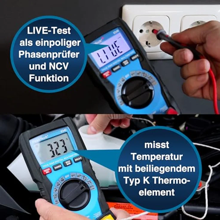PeakTech Multimeter PeakTech 1041: Mini TrueRMS Digital Multimeter 4000 Counts, stabil und kompakt, mit Batterietester, Frequenzmessung und berührungslosem Spannungsdetektor. – Bild 6