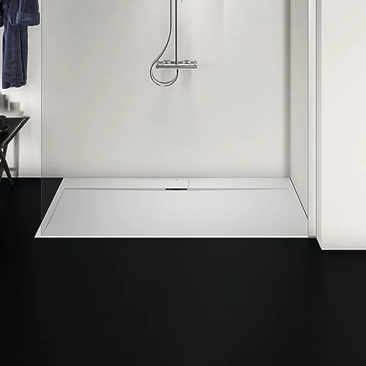 Ideal Standard Ultra Flat S i.life Duschwanne, rechteckig, 170 x 80 cm, Kunstharz, rutschfest, matt, Steinoptik, weiß – Bild 5