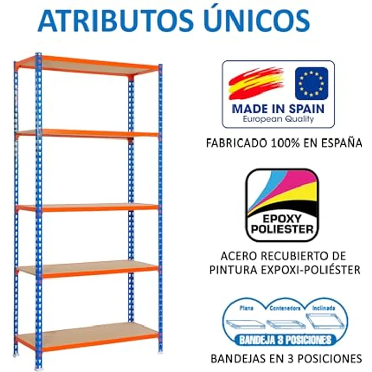 Simonrack Maderclick Metallregal, 180 x 90 x 40 cm, 5 Böden, Traglast 150 kg pro Boden, Stecksystem, Blau/Orange – Bild 6