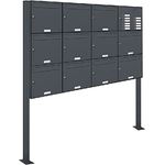 AL Briefkastensysteme 11er Standbriefkasten mit Klingel in Anthrazit Grau RAL 7016 11 Fach DIN A4 wetterfest Premium Briefkastenanlage