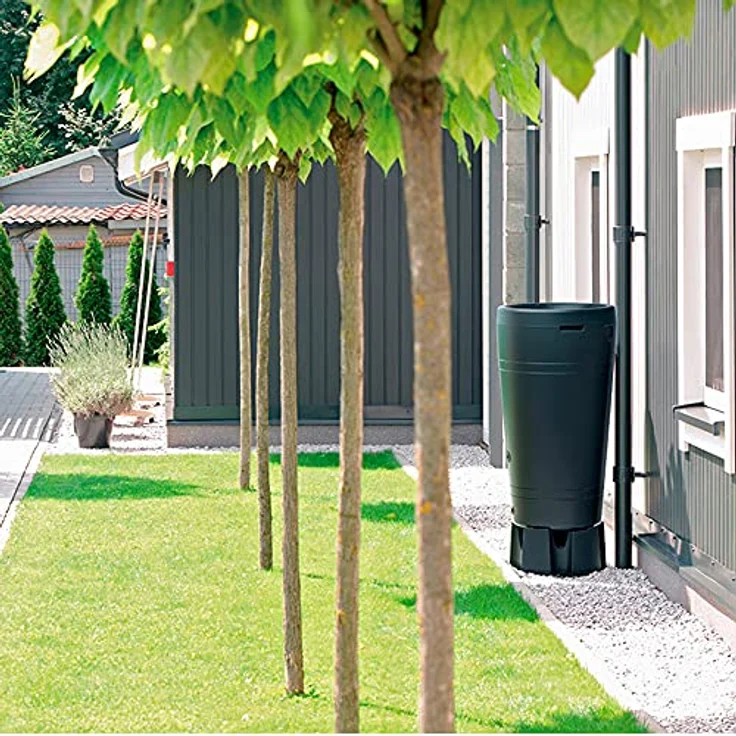 Barril de agua de lluvia 240L Maze de plastico en color gris grafito 59,3 (largo) x 59,3 (ancho) x 111 (altura) cm – Bild 3