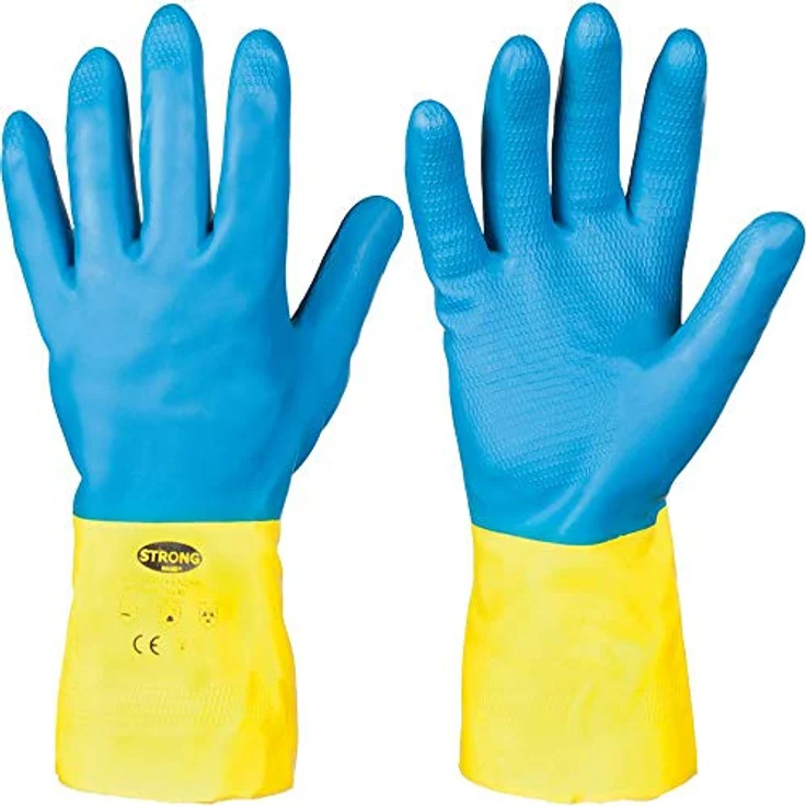 feldtmann Chemikalienschutzhandschuh KENORA EN388 EN374 Kat.3 Gr.9 L.32cm S.0,7mm bl./gelb'' – Bild 2