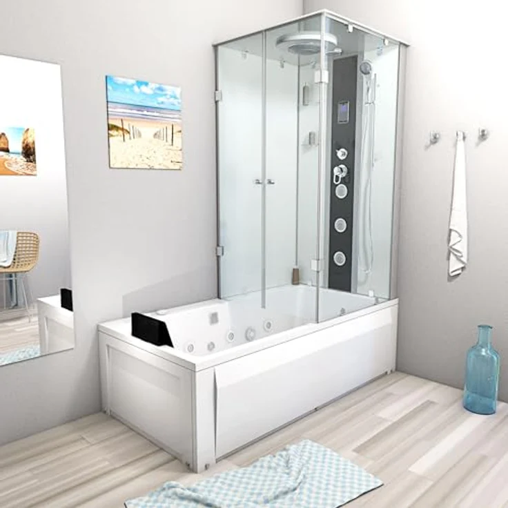 AcquaVapore K05-L01-WP, Whirlpool-Dusche Kombination 180x90 cm, weiß mit Regendusche, 10 Massagedüsen und Touchscreen-Display – Bild 2