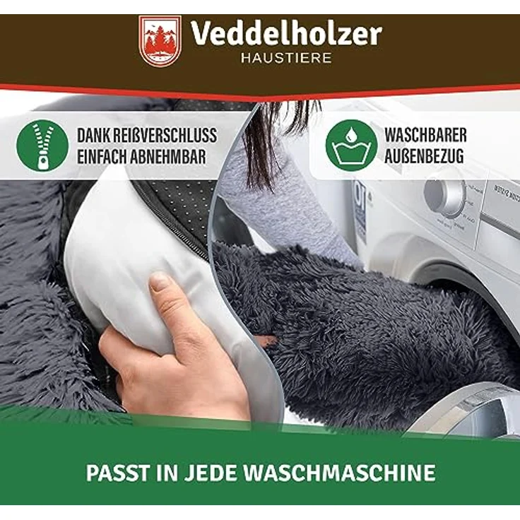 Veddelholzer Ø 70 cm M Dunkelgrau Hundebett Katzenbett Hundekissen Hundebetten in Mehreren Größen Hundebett große mittelgroße kleine Hunde waschbar in hellgrau und dunkelgrau für alle Hunde & Katzen – Bild 2
