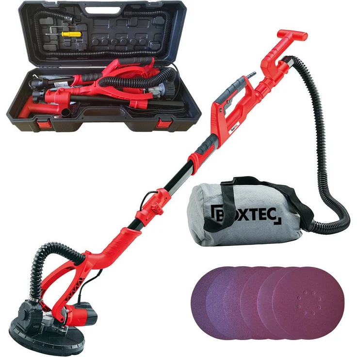 BOXTEC Deckenschleifer BOXTEC Sanierungsschleifer 225mm, 750 Watt mit Teleskopstiel und automatischer Absaugfunktion im Koffer, inkl. Zubehör