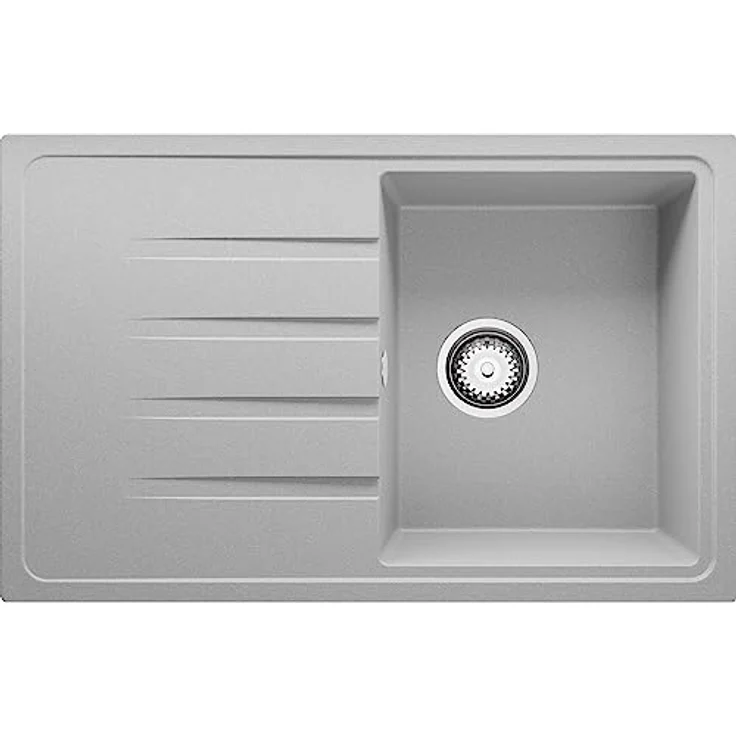 Primagran Spülbecken Grau 78x50cm, Granitspüle 1 Becken + Ablauf-Set, Küchenspüle ab 45er Unterschrank - Mailand, schmutzabweisend und hitzebeständig – Bild 1