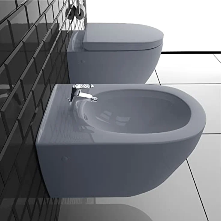 Alpenberger Hänge WC & Bidet | Badezimmer Set | Kloschüssel mit WC Sitz mit Absenkautomatik | Bidet für Intimdusche mit Hahnloch und Überlaufschutz | WC Spülrandlos | Passend Geberit - Preisvergleich – Bild 4