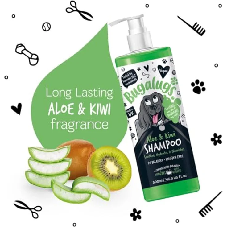 Bugalugs Aloe & Kiwi Hundeshampoo, pH-neutrale Pflege mit Vitaminen und Aloe Vera, 500 ml – Bild 2